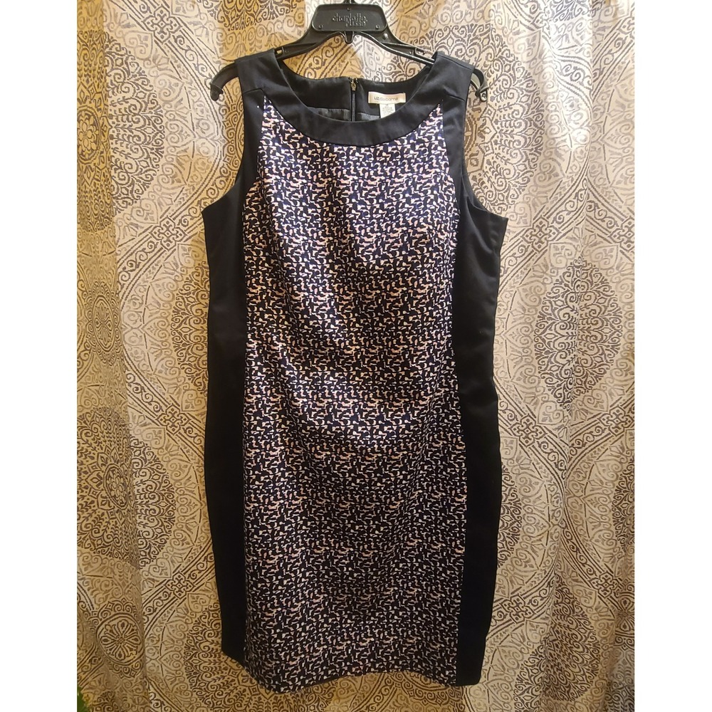Liz Claiborne Sheath Dress Women 16 Black Pink Navy Geometric Colorblock Lined